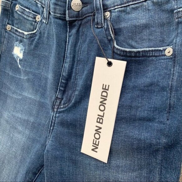 NEON BLONDE Bombshell High Rise Skinny Jeans Denim Dark Wash Distressed Size 25 - Picture 4 of 15
